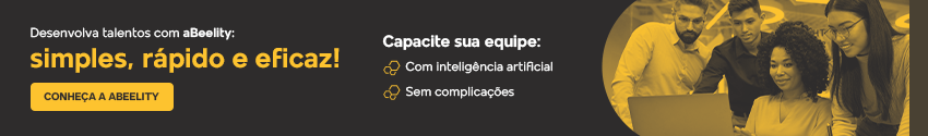 banner cinza escuro e amarelo com convite para Landing Page da aBeelity