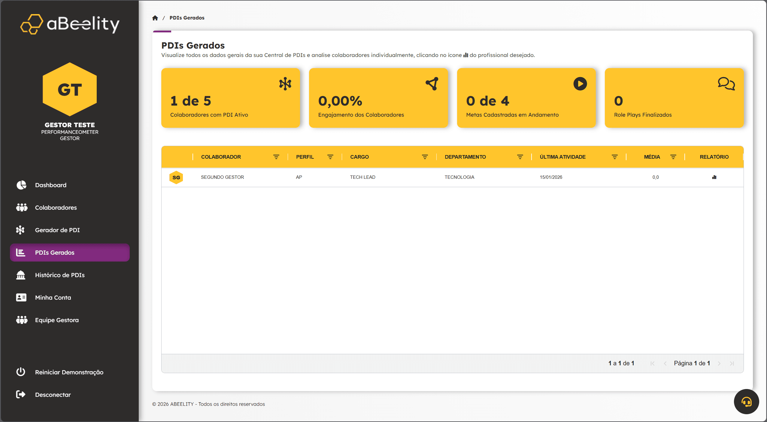 Após a emissão do PDI, você poderá acompanhar todos eles em "PDIs Gerados" no menu a esquerda.