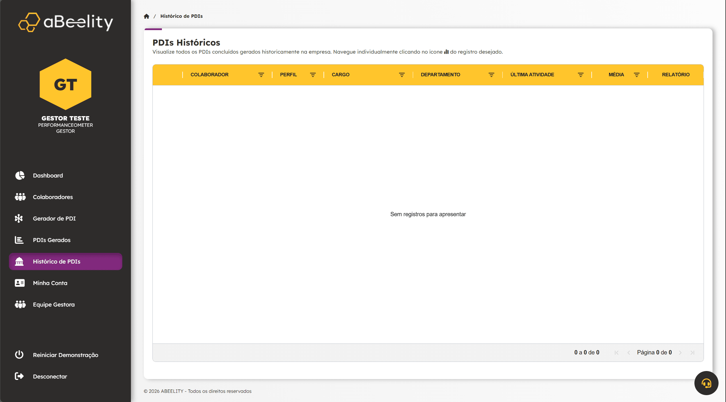 No histórico de PDIs ficam registrados todos os PDIs, inclusive os concluídos e os expirados.
