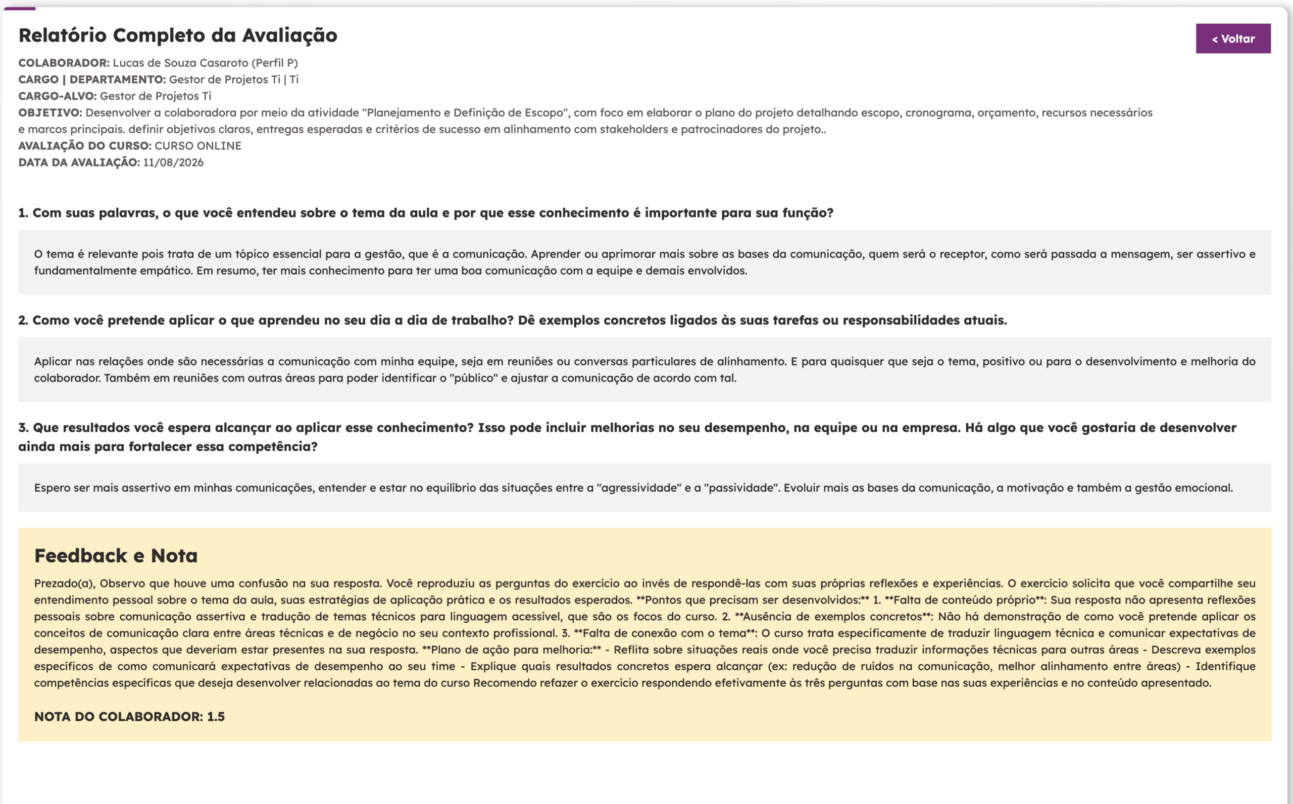 Validação de aprendizagem por inteligência artificial